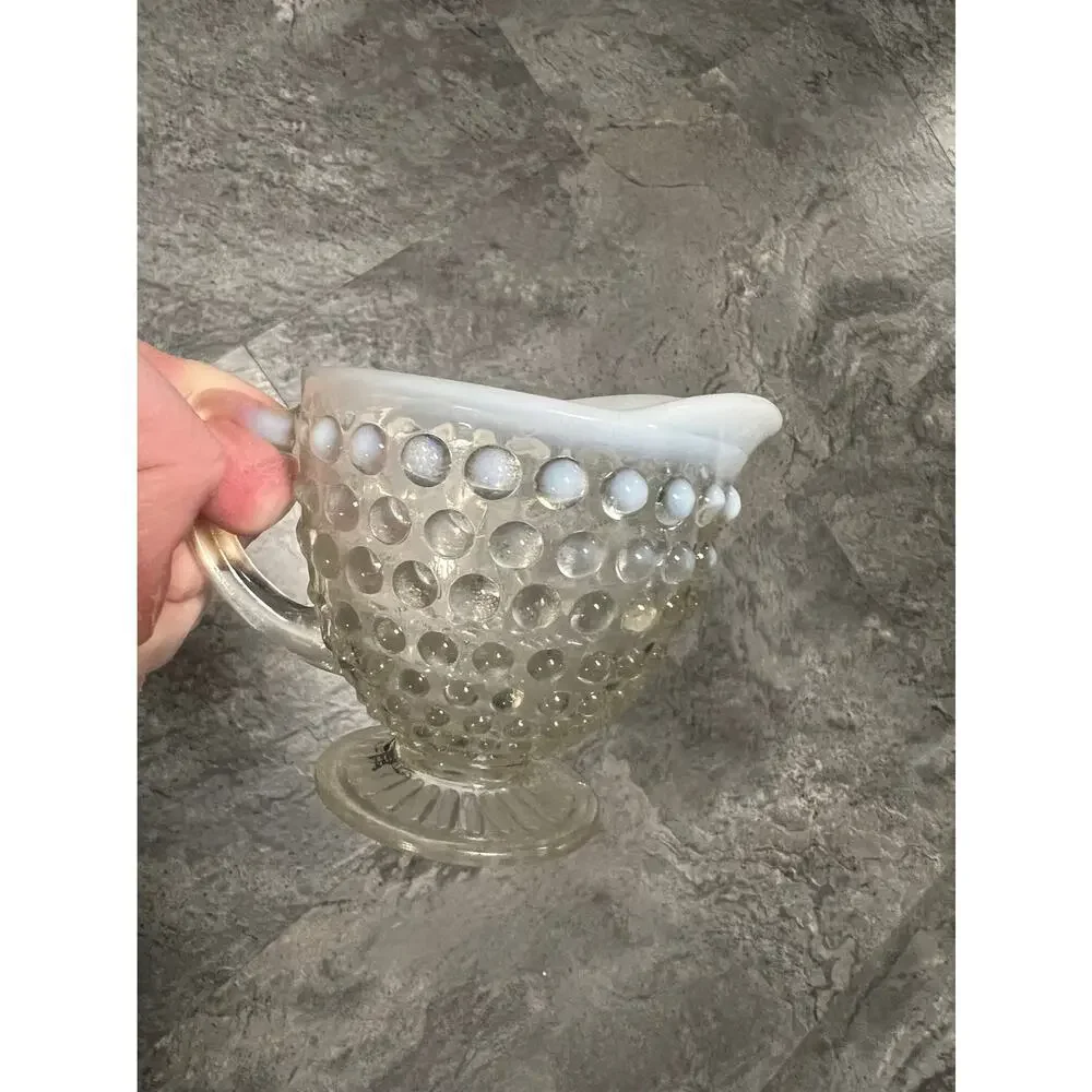 Anchor Hocking Milk glass hobnail creamer pitcher- Antique